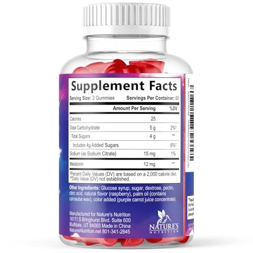 Melatonin Schlafgummis – 12 mg pro Portion – Extra starke Unterstützung für erholsamen Schlaf – Vegan – Beerengeschmack – 120 Gummis