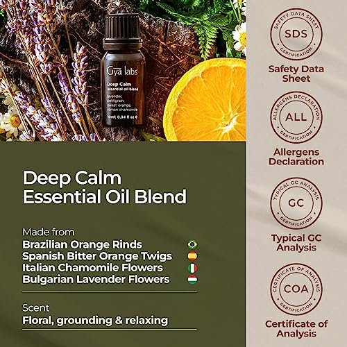 Gya Labs Deep Calm Ätherisches Öl Blend für Entspannung & emotionales Gleichgewicht - 0,34 fl oz - Beruhigende Aromatherapieöle für Diffuser, Luftbefeuchter, Aromatherapie - Geeignet für Arbeit, Zuhause oder persönliche Nutzung