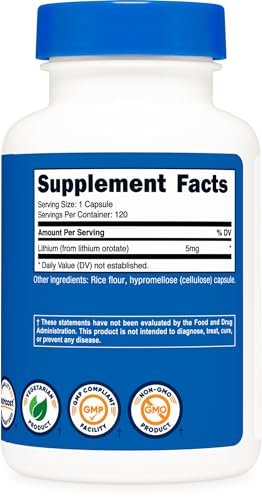 Nutricost Lithiumorotat 5 mg, 120 Kapseln - Vegane Kapseln, Nicht-GVO, Glutenfrei