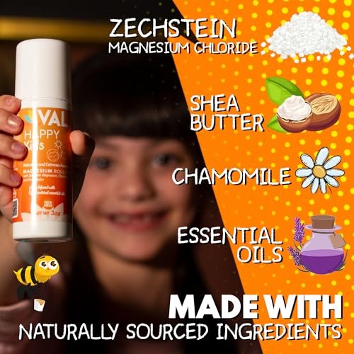 VAL Magnesium Roll-On für Kinder | Sanftes Zechstein Magnesiumchlorid | Entspannung für Tag und Nacht | Beruhigung & Stimmungsunterstützung | mit Kamille, Sheabutter & ätherischen Ölen | Hergestellt in den USA | 89 ml
