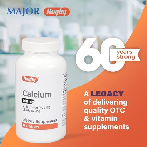 Rugby 600 mg Calcium Tabletten mit Vitamin D3 - 10 μg (400 IE) - Nahrungsergänzungsmittel - 180 Stück (1 Packung)