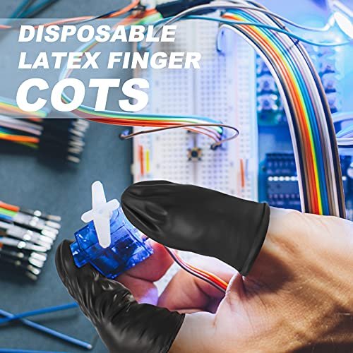 Lauwell 400 Stück Einweg-Latex-Fingerlinge, schwarze Fingerspitzen-Schutzhandschuhe für Industrie, Schönheit und mehr, 2,4 x 0,8 Zoll