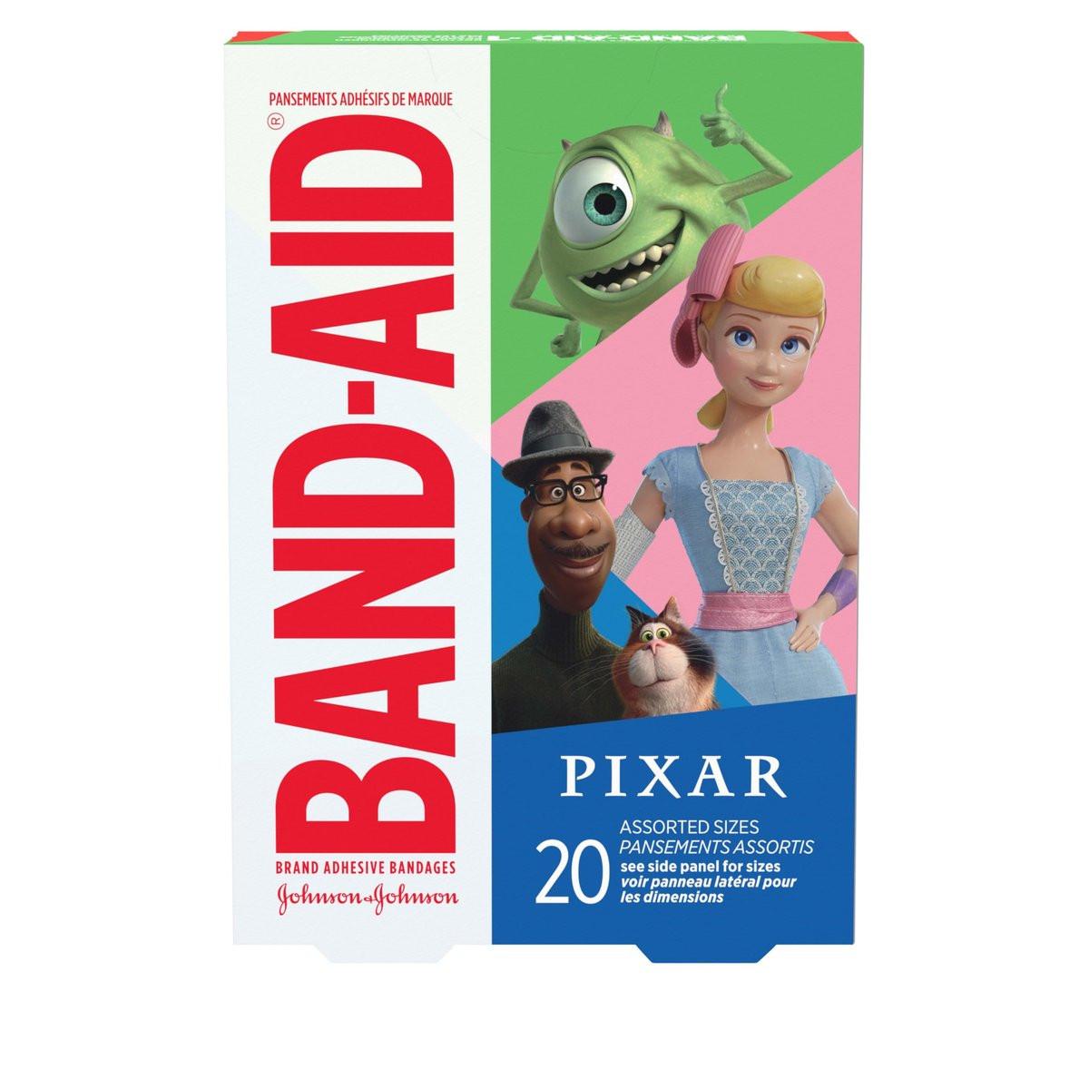 Band-Aid Markenpflaster für kleine Schnitte und Schrammen mit Disney/Pixar Motiven, bunte Pflaster für Kinder, gemischte Größen, 20 Stück