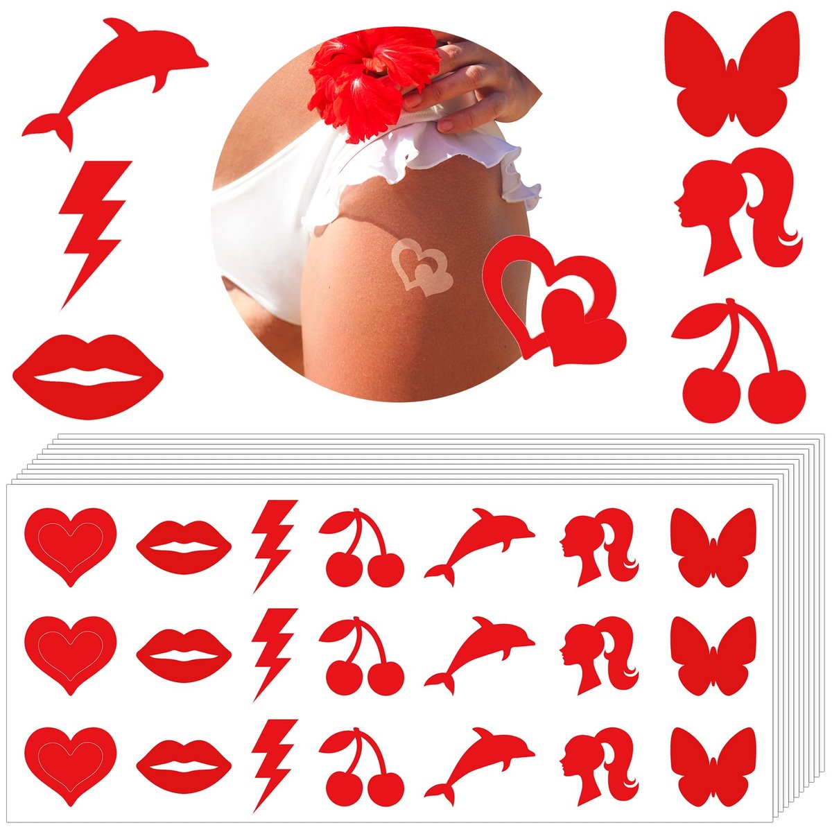 Chinco 210 Stücke Tanning-Sticker im Mix-Design – selbstklebend, wasserfest, für Bräunung & Sonnenbaden (Herz, Schmetterling, Delfin) - görsel 14