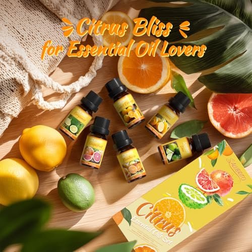 Salubrito Zitrus-Öle Set für Diffuser, Duftöl | Süße Orange, Bergamotte, Zitrone, Grapefruit, Mandarine, Limette Aromaöl für Seifen- und Kerzenherstellung