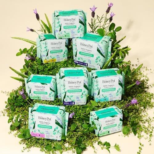 The Honey Pot Company – Kräuter-Slipeinlagen für Frauen mit starkem Fluss, mit Flügeln, mit ätherischen Ölen für kühlenden Effekt & Bio-Baumwollbezug – Damenhygiene – 16 Stück