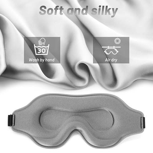 Schlafmaske für Männer und Frauen – Memory Foam Augenmaske für Seitenschläfer, verstellbares Schlaf- und Reisemasken-Set, grau