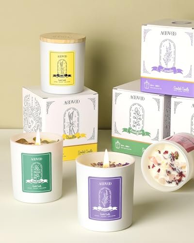 AOOVOO Lavendel-Duftkerzen für Frauen – Aromatherapie-Kerze mit Kristallen im Inneren, 10 oz Sojakerze für Zuhause, Geburtstagsgeschenk Muttertag Kerze für Frauen Mama