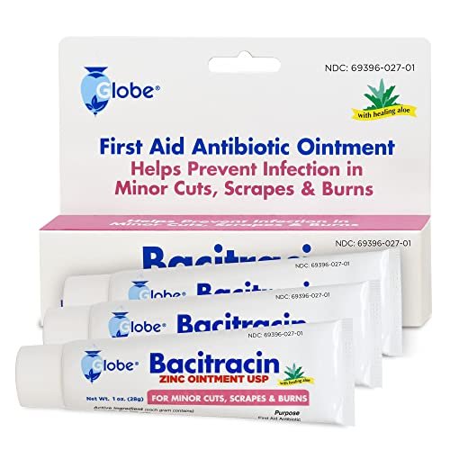 Globe (3er Pack) Bacitracin Zink Salbe + Aloe 28g – Maximalstarkes Antibiotikum zur Wundheilung – Topische Medizinische Lösung für Schnitte, Verbrennungen, Schürfwunden – Hautinfektion & Erste-Hilfe-Grundausstattung