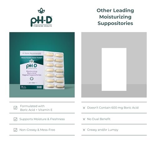 pH-D Feminine Health Support - Borsäure-Feuchtigkeitszäpfchen - Frauen geführt - gegen Vaginalgeruch - Parabenfrei & tierversuchsfrei - 14 Stück