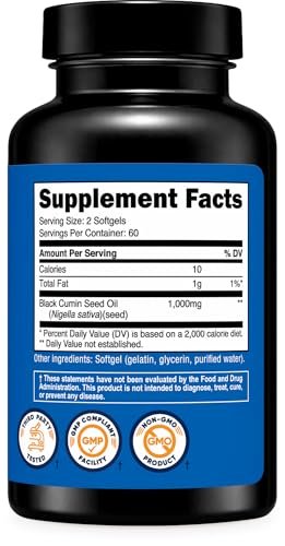 Nutricost Schwarzkümmelöl (Kreuzkümmel) - Kaltgepresst, Quelle von Omega 3 6 9 - 120 Weichkapseln, 1000 mg pro Portion, 60 Portionen - Non-GMO und Glutenfrei