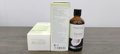 PHATOIL Kokosduftöl 3,38 FL.OZ – Ätherisches Öl für Aromatherapie, Diffuser, Yoga, Hautpflege, DIY Kerzen- und Seifenherstellung – 100 ml