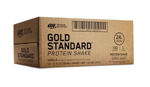 Optimum Nutrition Gold Standard Protein Shake – 24g Protein, trinkfertig, Vanille, 11 Fl Oz, 12er-Pack