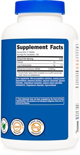 Nutricost MSM Tabletten (Methylsulfonylmethan) 2000mg pro Portion, 120 Portionen, 240 Tabletten - Non-GMO und Glutenfrei