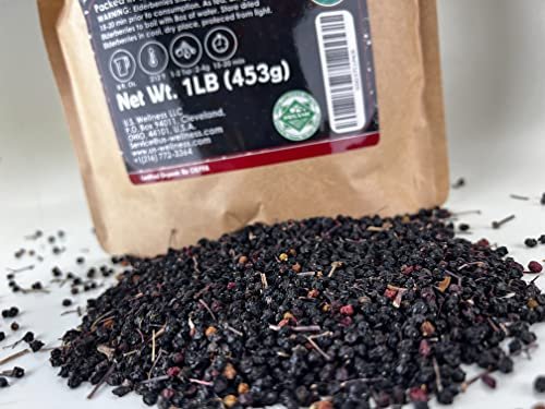 U.S. Wellness Naturals Holunderbeeren – 1lb (echte Wildsammlung) | 100% USDA zertifiziert bio | Getrocknete schwarze Holunderbeeren in Bulk | Für Holundersirup, Gummibärchen, Tee – Roh, vegan, Sambucus Nigra