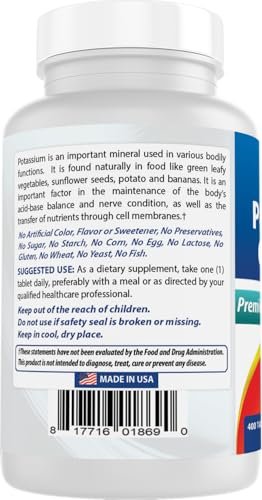 Best Naturals Kaliumchlorid Nahrungsergänzung 99 mg, 400 Tabletten - Laborgeprüft