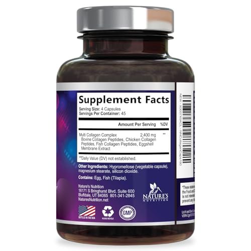 Multi-Kollagen-Komplex Kapseln - Hydrolysierte Kollagenpeptide für Frauen & Männer - Typen I, II, III, V, X - Unterstützung für Haare, Haut & Nägel - Hergestellt in den USA - 180 Kapseln