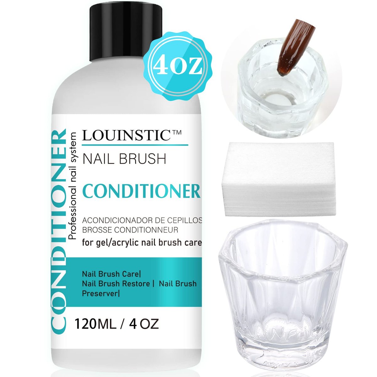 LOUINSTIC Acryl-Nagelbürsten-Reiniger – 120 ml, schnell reinigend für Gel-/Acryl-Nagelbürsten, Malpinsel, Airbrush-Pinsel, Kunstwerkzeuge, Nagelbürsten-Reiniger, Conditioner, Konservierer und Restaurator