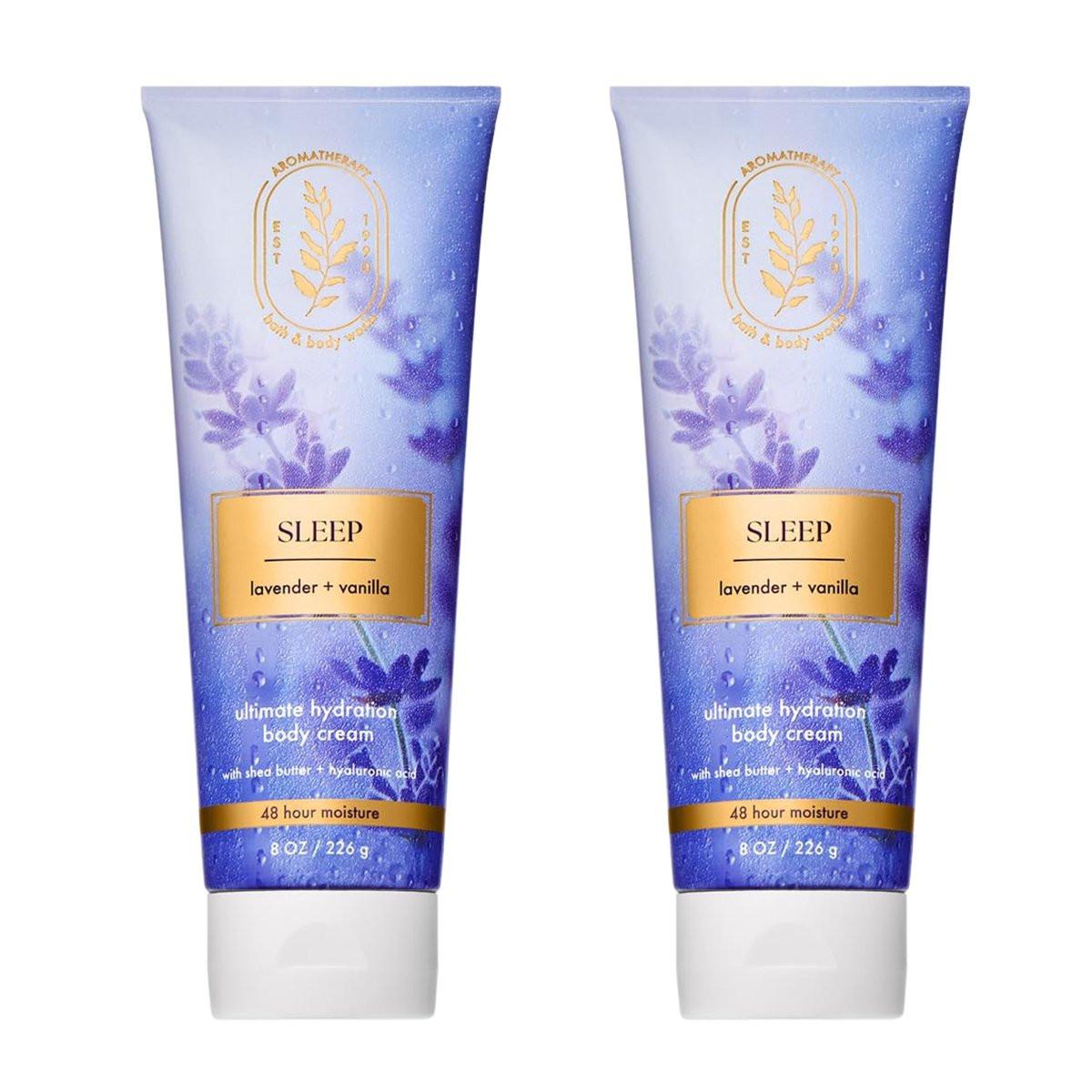 Bath & Body Works Lavendel Vanille Aromatherapie Körpercreme – Ultimative Feuchtigkeitspflege mit Sheabutter & Hyaluronsäure für trockene Haut, 2er-Pack (2 x 237 ml)