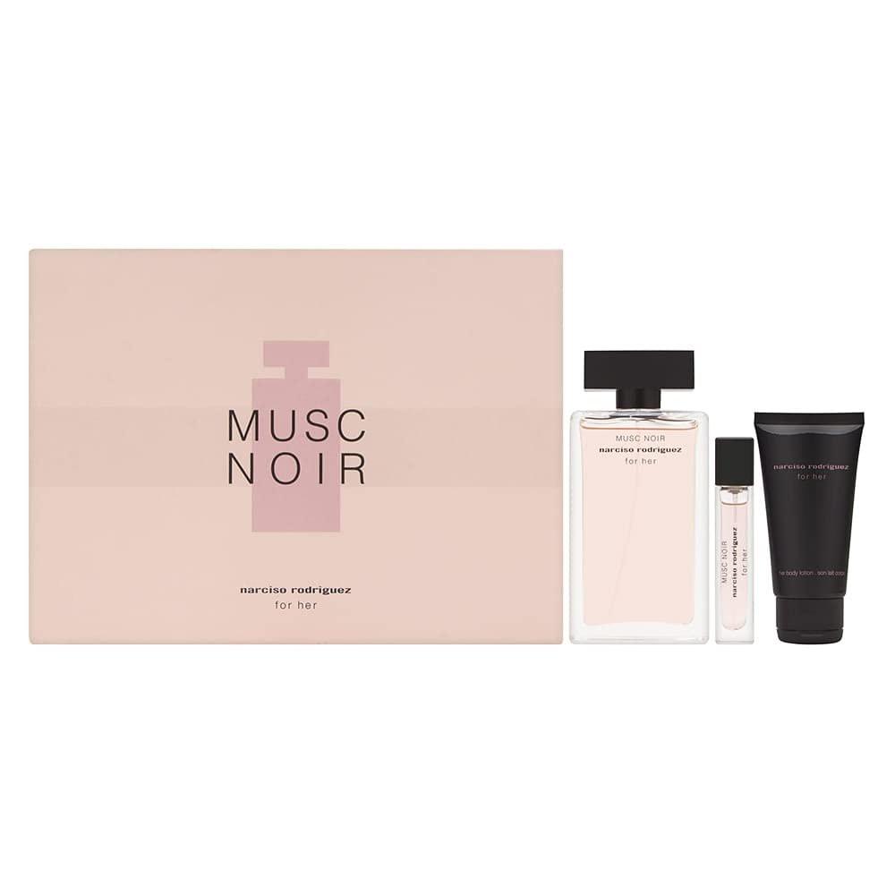 Narciso Rodriguez Musc Noir for Her 3-teiliges Set: Eau de Parfum 100 ml + Reisespray 10 ml + Bodylotion 50 ml