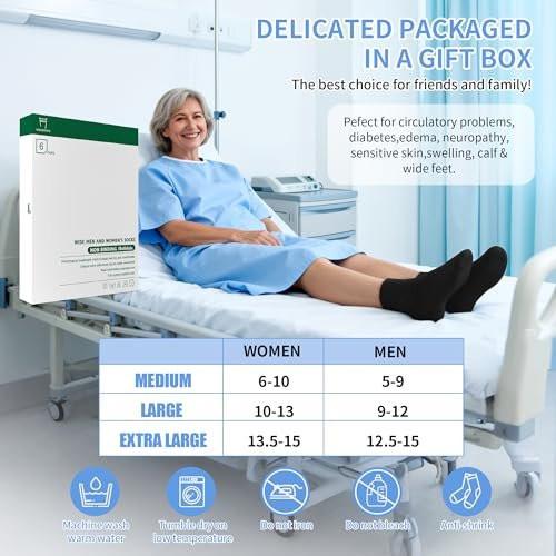 Bulinlulu Diabetikersocken für Damen und Herren, 6 Paar, nicht einschnürend, nahtlos, breite Socken, Größe 9-11 / 10-13 (Large, Weiß)