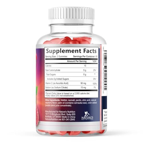 Zero Sugar Vitamin C Gummies - Immunstärkung & Antioxidans Vitamin C Nahrungsergänzung - Vegan, Nicht-GVO, Laktose- & Glutenfrei - Himbeergeschmack für Kinder & Erwachsene - 120 Gummis