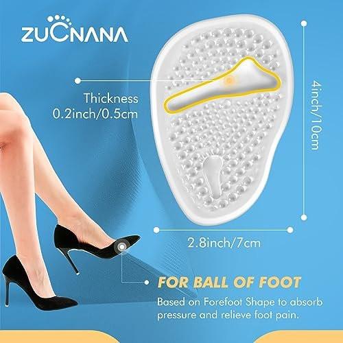 ZUCNANA Metatarsal-Pads für Damen – Weiche Gel-Einlegesohlen für hohe Schuhe, 4 Paar, rutschfest, sofortige Fußschmerzlinderung, selbstklebend, passen für alle Schuhgrößen