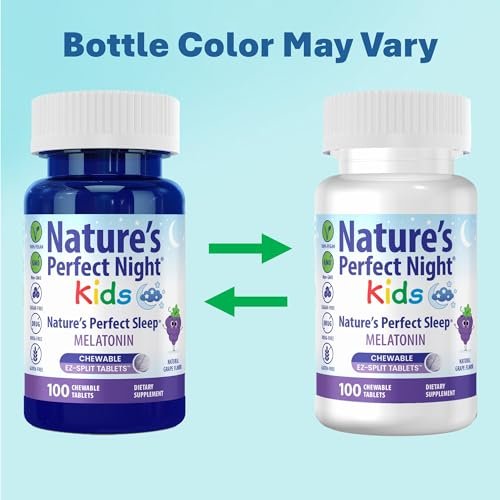 Nature's Perfect Night Kids | Melatonin für Kinder 1mg | 100 Kautabletten | Natürlicher Traubengeschmack | Zuckerfrei | Vegan | Glutenfrei | Ohne Arzneimittel | Große Packung