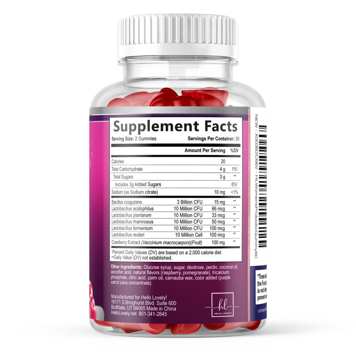 Probiotika für Frauen Gummibärchen mit Cranberry – 6 Premium-Stämme für pH-Balance – Frauenprobiotika für Verdauungs-, Vaginal- und Immununterstützung – 60 Gummibärchen