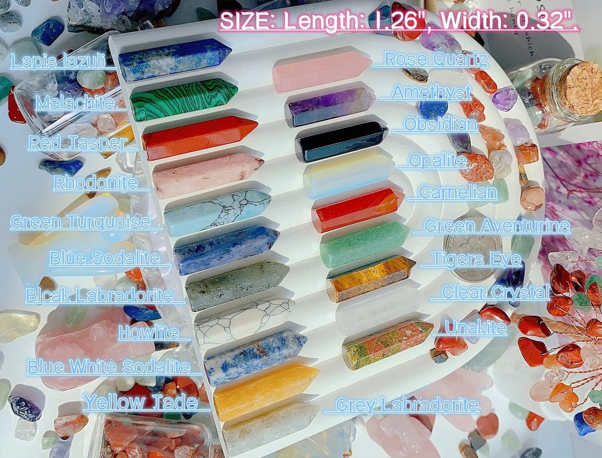 QINJIEJIE 20er Set Heilende Kristallsteine, Wands, Bulk Natur-Taschen Amethyst Kristall, Rosenquarz, Sortiert, Spitze, Reiki, Edelsteine, poliert, Energie, Meditation, Chakra, Muttertagsgeschenk für Frauen