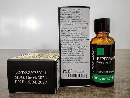 MAYJAM Pfefferminzöl 30 ml – 100% reines ätherisches Öl für Diffuser, Luftbefeuchter und DIY-Projekte