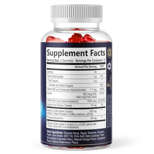 Gehirn-Nahrungsergänzungsmittel für Gedächtnis & Fokus mit Phosphatidylserin, Nootropikum Memory Gummis für Gehirngesundheit, Konzentration, mentale & kognitive Unterstützung, Fokus-Vitamine mit B6 & B12 – 60 Gummis
