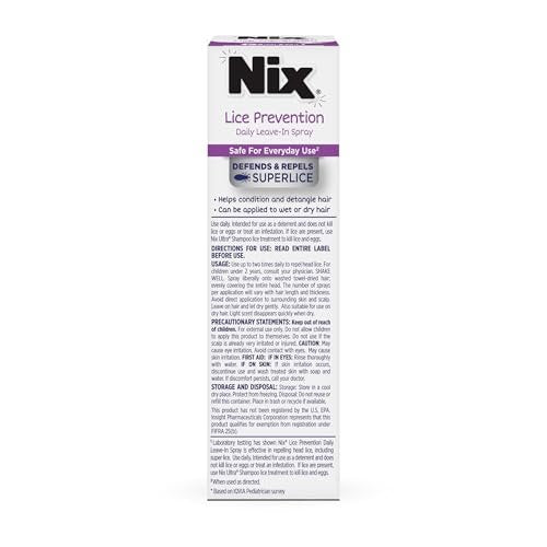 Nix Lice Prevention Tägliches Leave-In Spray für Kinder – Lang anhaltender Schutz, wehrt Superläuse ab, 177 ml