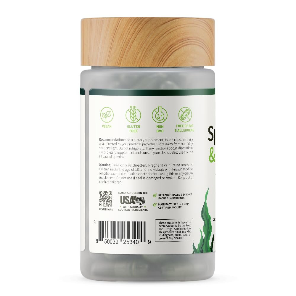 Snap Supplements Bio Spirulina & Chlorella – Proteinreiches Blaualgen-Superfood für Energie und Immununterstützung, 120 Kapseln (30 Portionen, 1 Monatsvorrat)