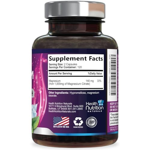 Magnesiumcitrat 1000 mg pro Portion – Hochdosierte Magnesiumkapseln mit maximaler Absorption für Muskel-, Nerven-, Knochen- und Herzgesundheit, glutenfrei, nicht-GVO – 240 Kapseln