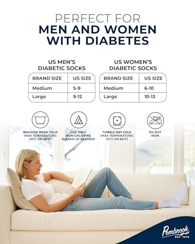 Pembrook Bambus-Viskose Diabetikersocken - 6 Paar Knöchelsocken für Damen & Herren, geschwollene Füße & Neuropathie | Nicht einschnürend