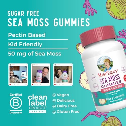 MaryRuth Organics Zuckerfreie Gummibärchen mit Irischem Moos – Für Darmgesundheit & Immunsystem – Vegan, Non-GMO, Glutenfrei – Für Erwachsene & Kinder ab 4 Jahren – 60 Stück