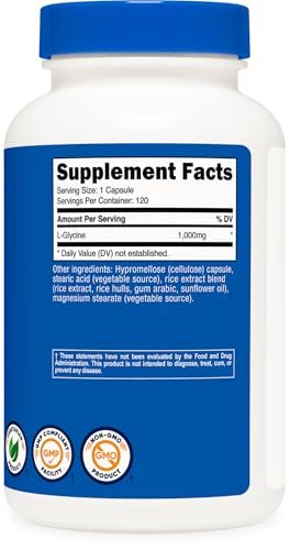 Nutricost L-Glycin 1000mg, 120 Kapseln, Vegetarisch, Nicht-GVO & Glutenfrei