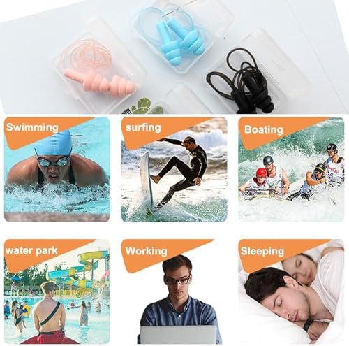 Ohrenstöpsel zum Schwimmen, Schlafen, Lärmunterdrückung, Schnarchen, Schießen, Arbeiten – Wiederverwendbare Silikon-Ohrstöpsel, superweiche Ohrstöpsel für Geräuschreduzierung und Gehörschutz (6 Farben)