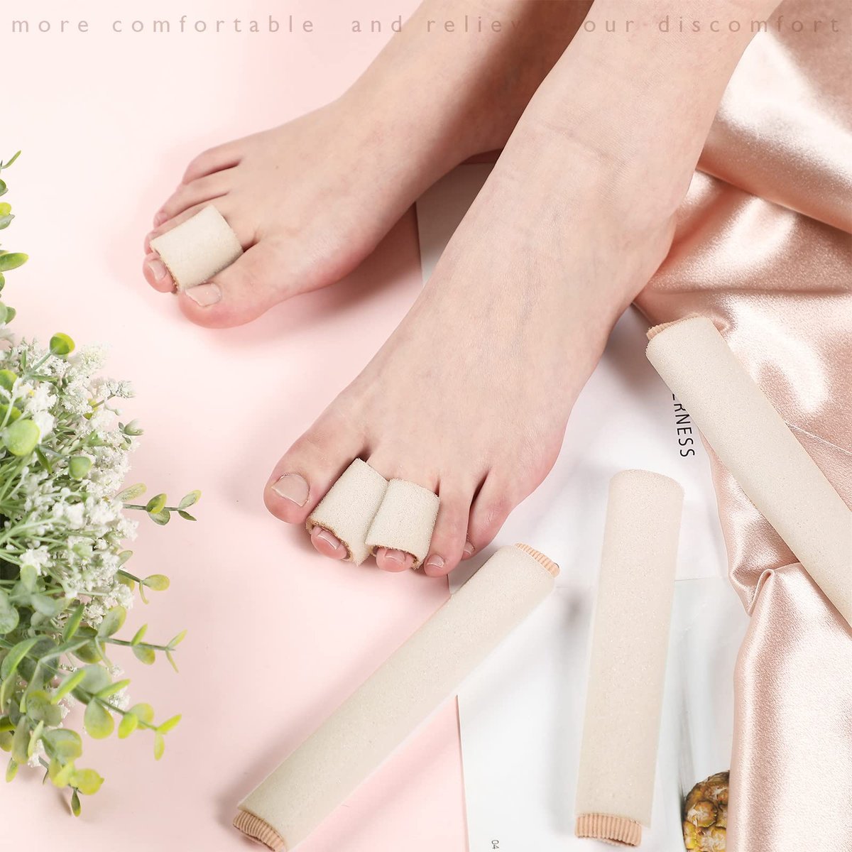 Tondiamo 6er-Pack Schaumstoff-Zehenschutz-Hülsen – Zehenpolster für Ballen, Hammerzehe, Hühneraugen, Blasen & Schmerzlinderung (Medium, Beige)