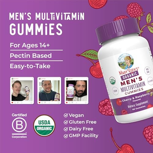 MaryRuth Organics Männer Vitamin Gummibärchen | USDA Bio | Vegan | Tägliche Multivitamine für Immununterstützung | Non-GMO | Glutenfrei | 60 Stück
