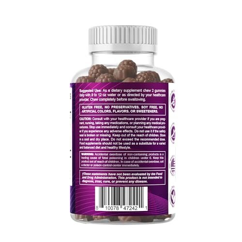 Vitamatic Eisen 65 mg Gummis für Frauen & Männer - 60 vegane Gummis - Leckerer Eisen-Gummi-Vitamine mit Vitamin C (1)