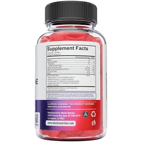Atlantis Nutrition 8-in-1 Immun-Booster Gummis mit Holunderbeere | Immunsystem Unterstützung mit Holunderbeere, Quercetin, Zink, Vitamin C – Immun-Booster für Erwachsene & Kinder – Leckerer Geschmack – 60 Stück