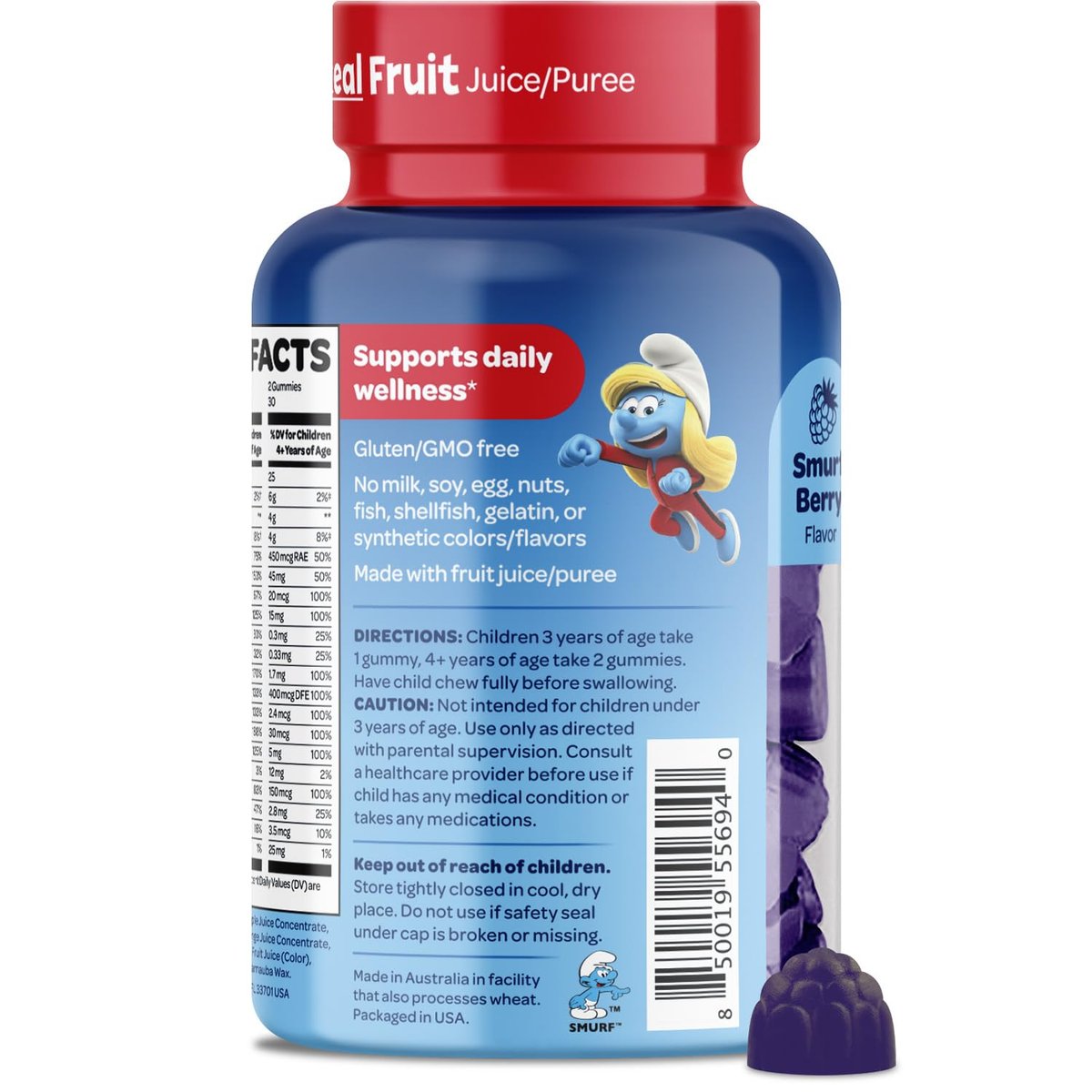 Smurfs Kids Multivitamin Gummies | Multivitamin Gummies für Kinder mit 15 Vitaminen & Mineralstoffen | Hergestellt mit echten Früchten | Von Ärzten entwickelt | Nicht-GVO und ohne künstliche Aromen oder Farben | 60 Gummis