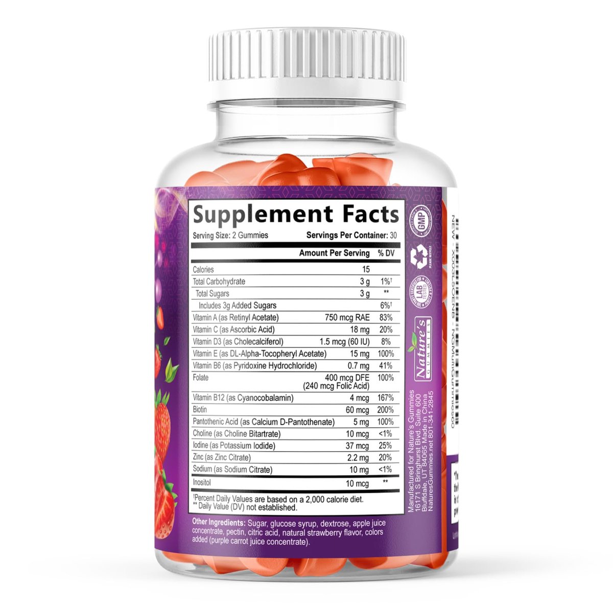 Multivitamin Gummies für Erwachsene - Komplettes Multivitamin Gummy für Frauen & Männer - Essentielle Vitamine & Mineralien mit Vitamin A, C, D, E & hochdosiertem B12 - Vegetarische Multivitamin Gummies - 60 Gummibärchen
