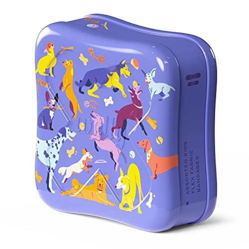 Welly Pflaster | Flexible Stoffpflaster Bravery Badges | Bunte und lustige Erste-Hilfe-Dose mit Hundemotiven | 48 Stück