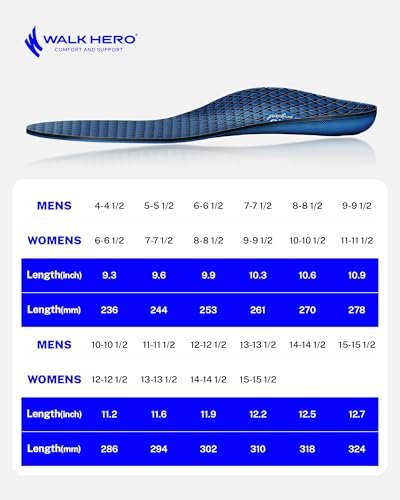 Walkhero Fußgewölbe-Stützeinlagen - Orthopädische Schuheinlagen für Plantarfasziitis mit Alltagskomfort und Unterstützung, lindert Fußschmerzen und Plattfüße (Herren 6-6 1/2 | Damen 8-8 1/2, Blau)