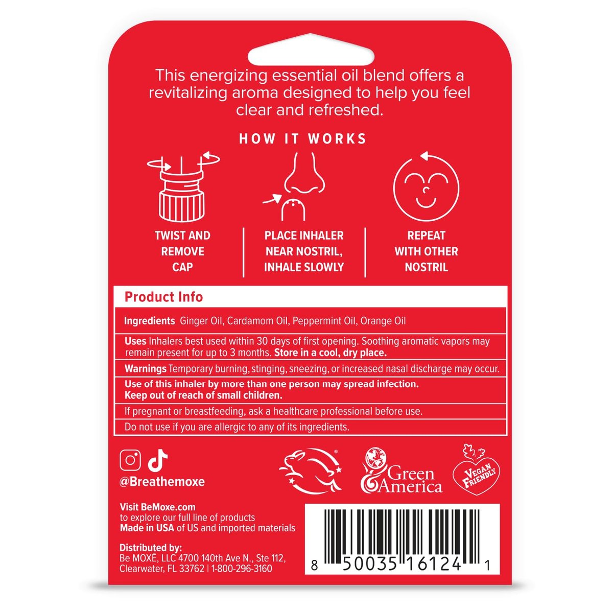 MOXE Übelkeit Naseninhalator-Stick, natürliche ätherische Ölmischung, Ingwer, Kardamom, Pfefferminze, süße Orange, Magenbeschwerden, Kopfschmerzen, tragbare Aromatherapie, hergestellt in USA, 1 Packung