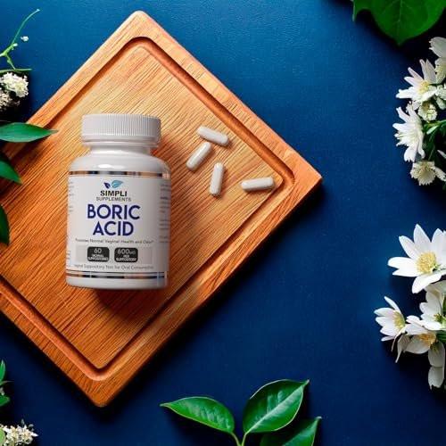 Simpli Supplements Borsäure-Zäpfchen für Frauen 600 mg – 60 Stück | Unterstützt das vaginale pH-Gleichgewicht | Intimpflege | Hilft, Frische zu bewahren und Gerüche zu kontrollieren