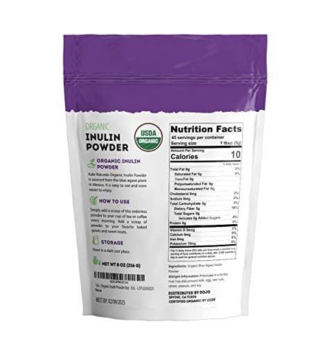 Kate Naturals Inulin Pulver Bio aus blauer Agave (227 g) – Lösliche präbiotische Ballaststoffe für Kaffee, Joghurt & Smoothies